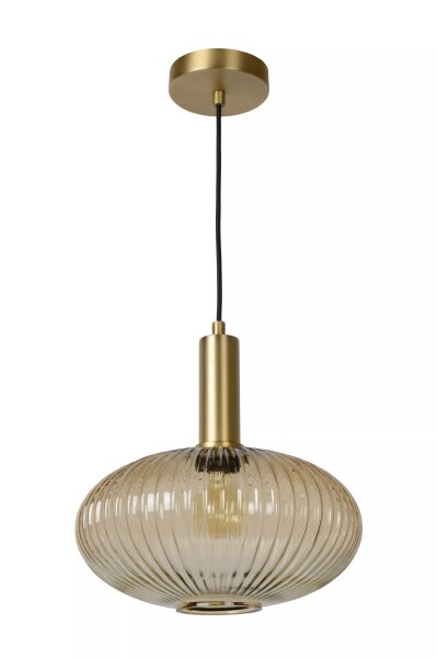 Runde Hängelampe Glas Metall Bernstein Gold E27 Ø30 cm