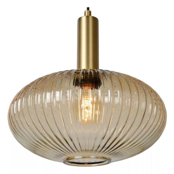 Runde Hängelampe Glas Metall Bernstein Gold E27 Ø30 cm
