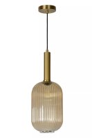 Runde H&auml;ngelampe Glas Metall Bernstein Gold E27 &Oslash;20 cm