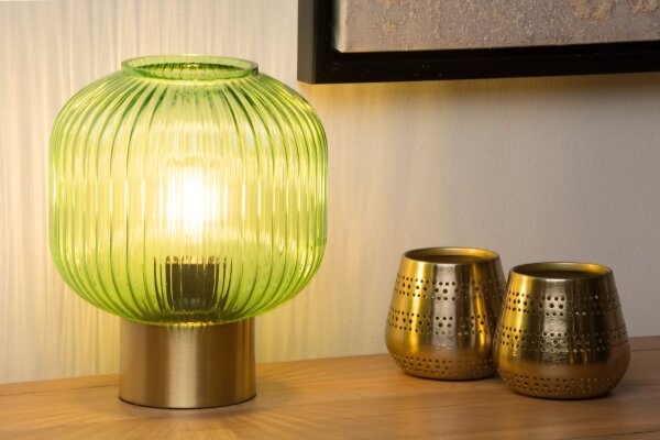 Tischlampe Glasschirm Metall Grün Gold E27 24,5 cm