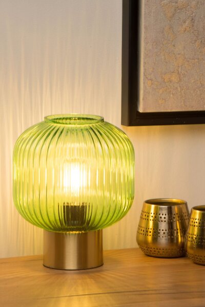 Tischlampe Glasschirm Metall Grün Gold E27 24,5 cm