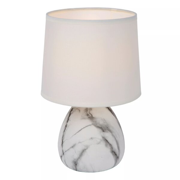 Tischlampe Stoff Keramik Marmor Optik Weiß E14 25,5 cm