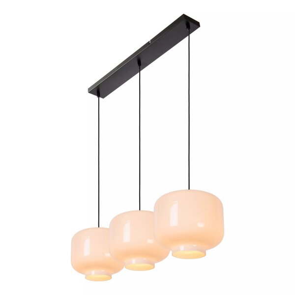 Pendelleuchte Glas Metall Weiß Schwarz E27 L:90 cm