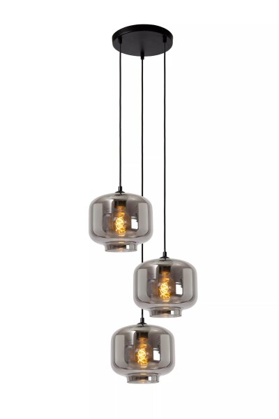 Hängeleuchte Rauchglas Metall Weiß Schwarz E27 L:46 cm