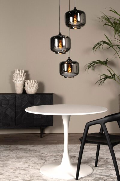 Hängeleuchte Rauchglas Metall Weiß Schwarz E27 L:46 cm