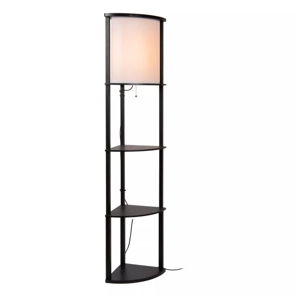Stehlampe Holz Stoff Schwarz Beige Schalter E27 162 cm