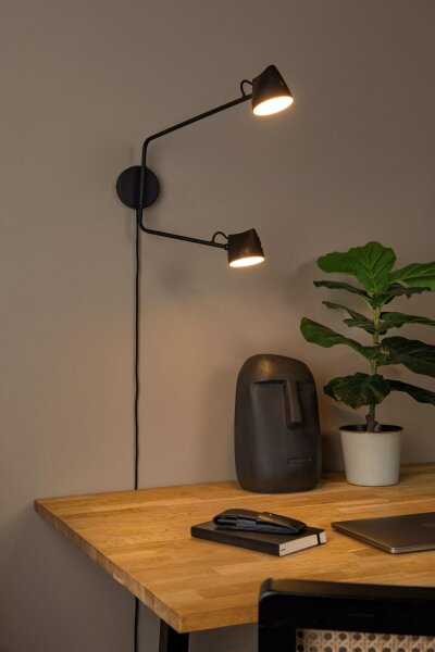 LED Wandspot flexibel Schwarz H:54 cm 2700 K 2-flammig