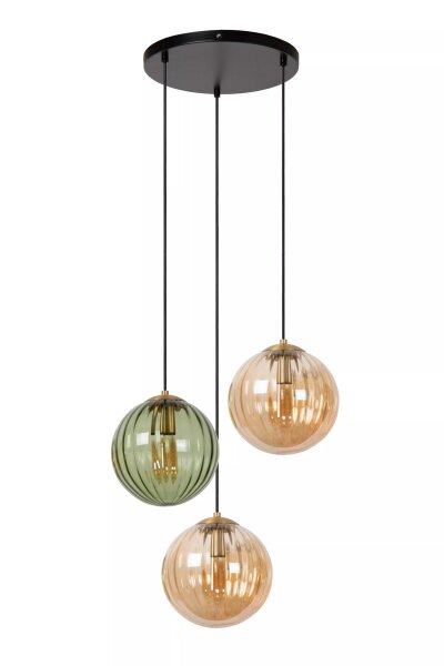 Hängelampe Glas Grün Bernstein L:35 cm E27 3-flammig