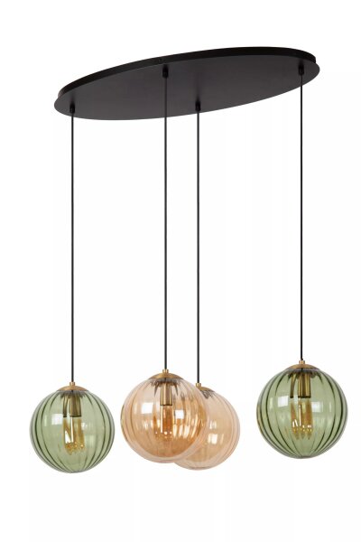 Hängelampe Glas Grün Bernstein L:95 cm E27 4-flammig