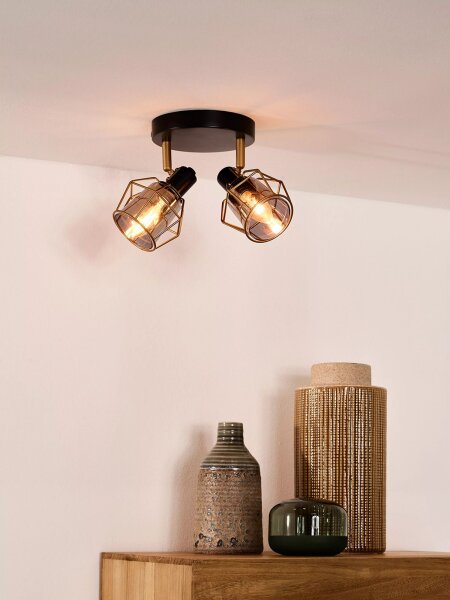 Deckenstrahler Rauchglas Bronze Schwarz E14 2-flammig