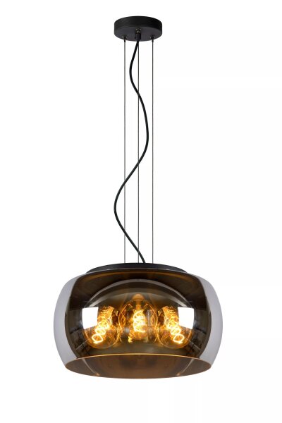 Hängelampe Rauchglas Metall Schwarz Ø40 cm rund E27