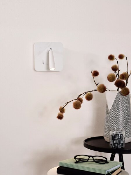 LED Wandspot Holz in Marmor USB H:15 cm 3000 K flexibel
