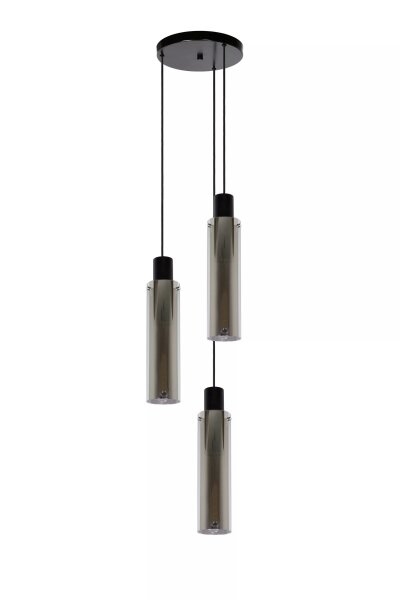 Hängelampe Rauchglas Metall Schwarz L:32 cm E27 3-flmg