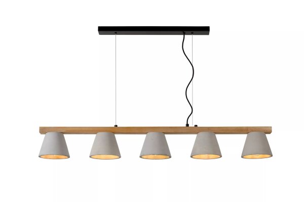 Pendelleuchte Beton Holz Grau E14 110 cm 5-flammig