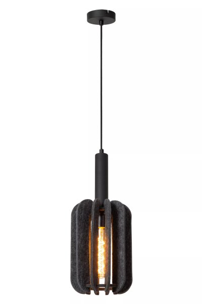 Hängelampe Filz Metall Grau Schwarz E27 Ø20 cm rund