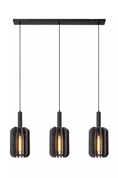 Hängelampe Filz Metall Grau Schwarz E27 98 cm 3-flammig