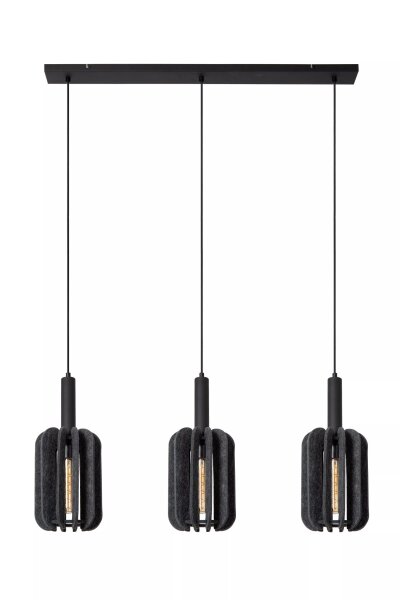 Hängelampe Filz Metall Grau Schwarz E27 98 cm 3-flammig