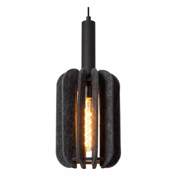 Hängelampe Filz Metall Grau Schwarz E27 98 cm 3-flammig