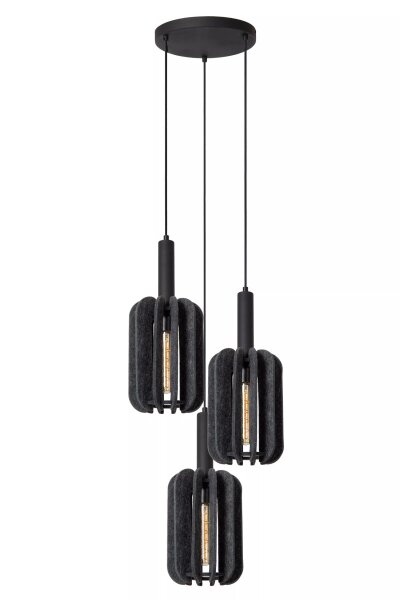 Hängelampe Filz Metall Grau Schwarz E27 B:50 cm 3-flmg