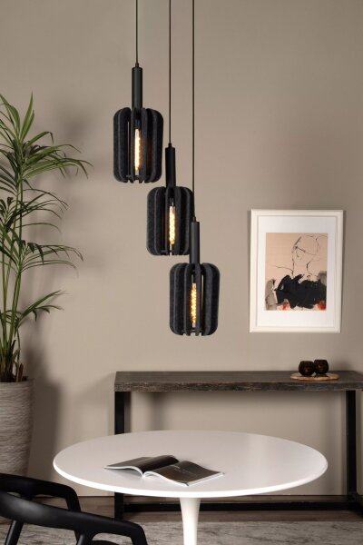 Hängelampe Filz Metall Grau Schwarz E27 B:50 cm 3-flmg