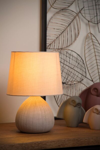 Tischlampe Keramik Stoff Beige E14 26 cm klein blendarm