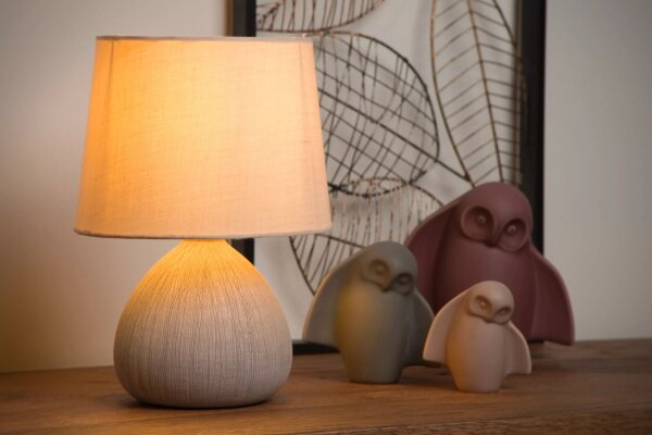 Tischlampe Keramik Stoff Beige E14 26 cm klein blendarm