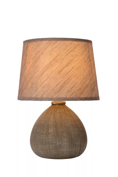 Tischlampe Keramik Stoff Braun E14 26 cm klein blendarm