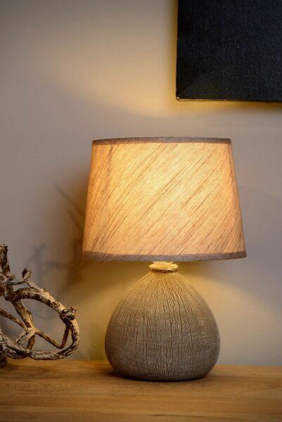 Tischlampe Keramik Stoff Braun E14 26 cm klein blendarm