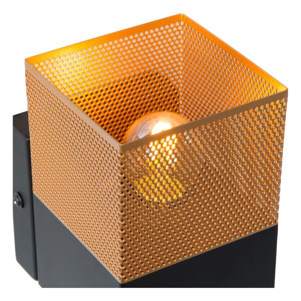 Wandleuchte Industrial Schwarz Gold Metall E27 B:10 cm