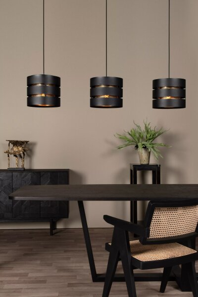 Lange Pendelleuchte Schwarz Gold Metall E27 3-flammig