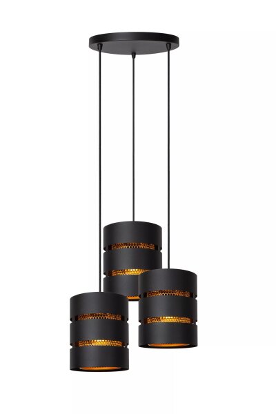 Pendelleuchte Schwarz Gold Metall E27 L:43 cm 3-flammig