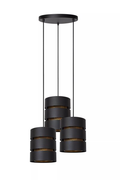 Pendelleuchte Schwarz Gold Metall E27 L:43 cm 3-flammig