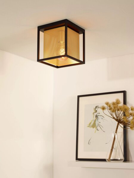 Deckenlampe Metall Gold Schwarz B:20 cm E27 Industrie