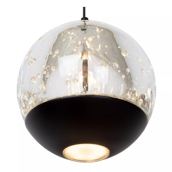 LED Pendelleuchte Glas Metall Schwarz 2700 K Ø14 cm