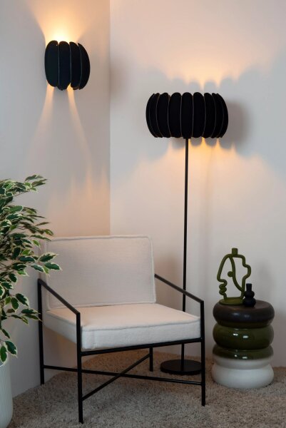 Wandlampe blendarm Filz Schwarz E27 T:15 cm wohnlich