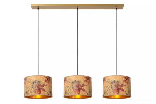 Pendelleuchte Bambus Florales Muster E27 110 cm in Gold