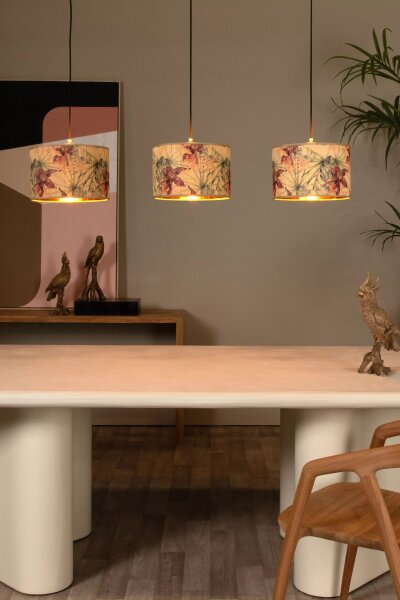 Pendelleuchte Bambus Florales Muster E27 110 cm in Gold