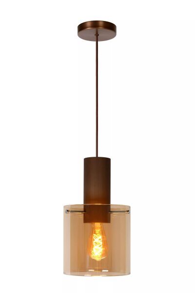 Hängelampe Glas Metall Bernstein Kupfer E27 Ø20 cm rund