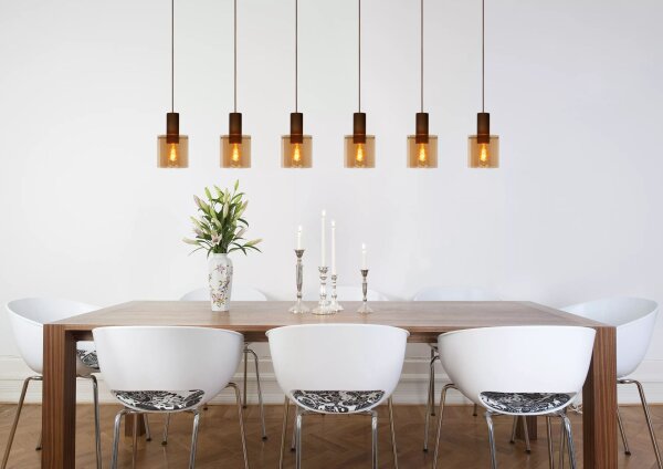 Hängelampe Glas Metall Bernstein Kupfer E27 100 cm lang