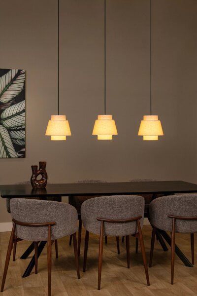 Hängelampe Stoff Metall Beige Schwarz E27 120 cm lang