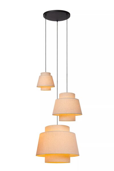 Hängelampe Stoff Beige Schwarz 3-flammig E27 B:76 cm