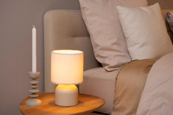 Nachttischleuchte Stoffschirm Metall Beige E14 28 cm