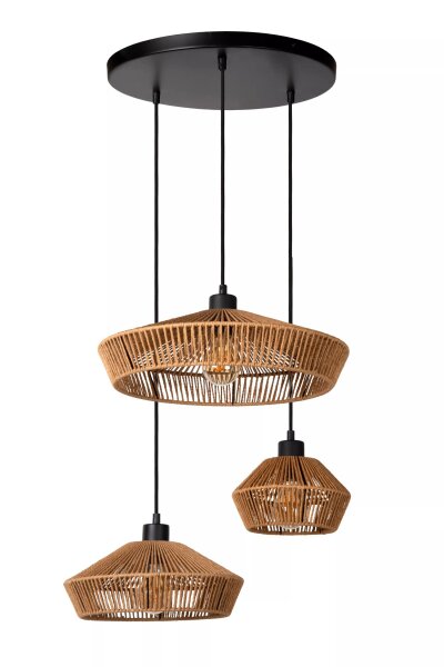 Pendelleuchte Papier Natur Schwarz B:60 cm E27 3-flmg
