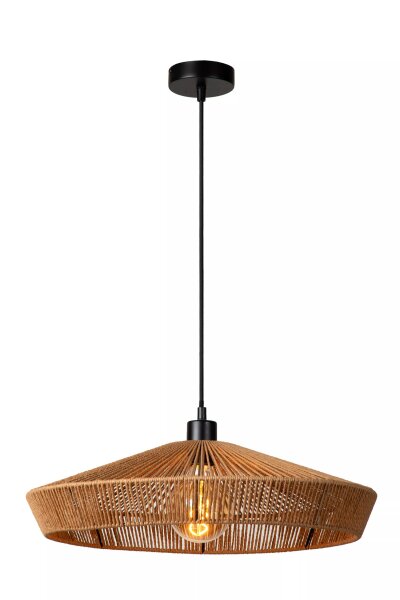 Runde Pendelleuchte Papier Natur Schwarz Ø50 cm E27