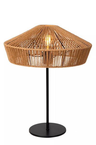 Runde Tischlampe Papier Natur Schwarz E27 50 cm