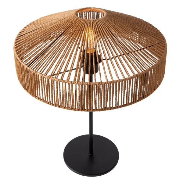 Runde Tischlampe Papier Natur Schwarz E27 50 cm