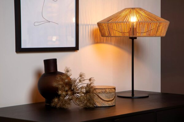 Runde Tischlampe Papier Natur Schwarz E27 50 cm