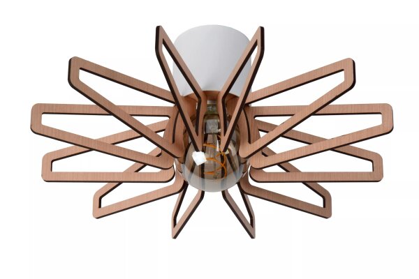 Deckenlampe Holz Metall Weiß Ø45 cm rund E27 Modern