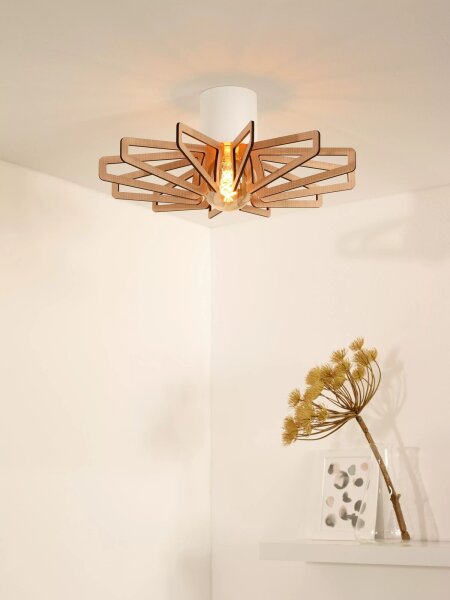 Deckenlampe Holz Metall Weiß Ø45 cm rund E27 Modern