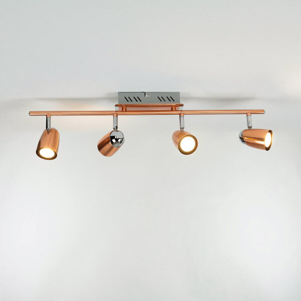 LED Deckenstrahler Kupfer Chrom 3000 K B: 64,5cm Edelstahl Glas